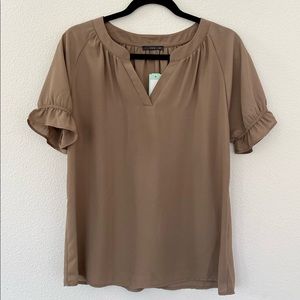 West Kei Ruffle Sleeve Blouse - Brown - Size Small
